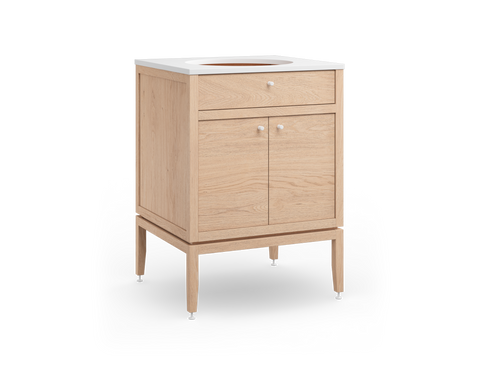 Coquo modular bathroom vanity with fix front and two doors in natural oak.