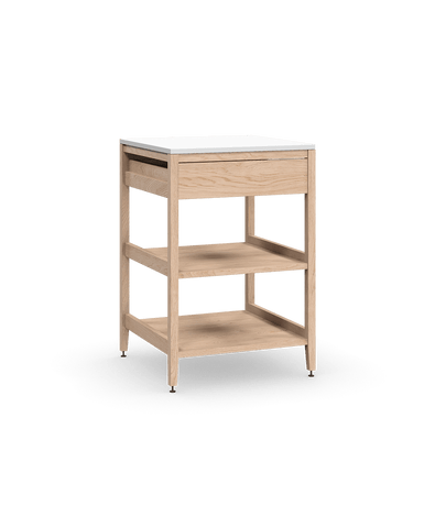 Coquo modular kitchen cabinet with one drawer and two shelves in natural oak.
