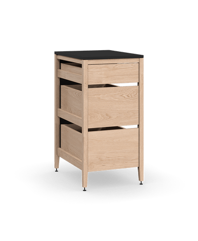 Coquo modular kitchen cabinet with 3 wood drawers in natural oak. 