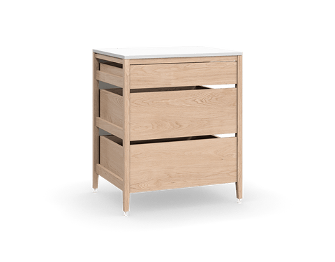 Coquo modular kitchen cabinet with 3 wood drawers in natural oak. 