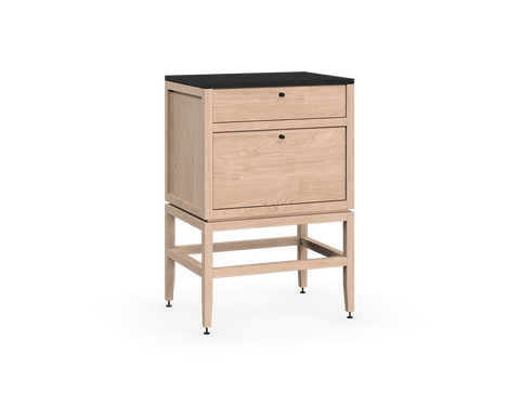 Coquo modular kitchen cabinet with two drawers in natural oak with metal handles.