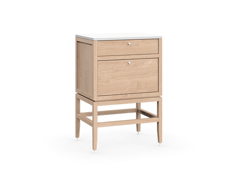 Coquo modular kitchen cabinet with two drawers in natural oak with metal handles.