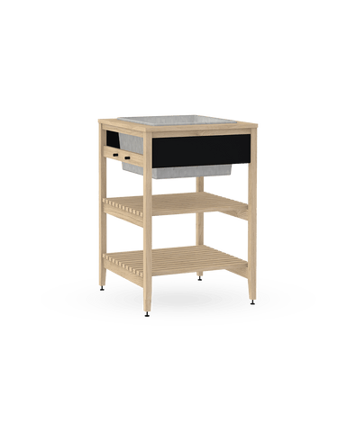 Coquo modular indoor outdoor planter in natural oak with two shelves. 